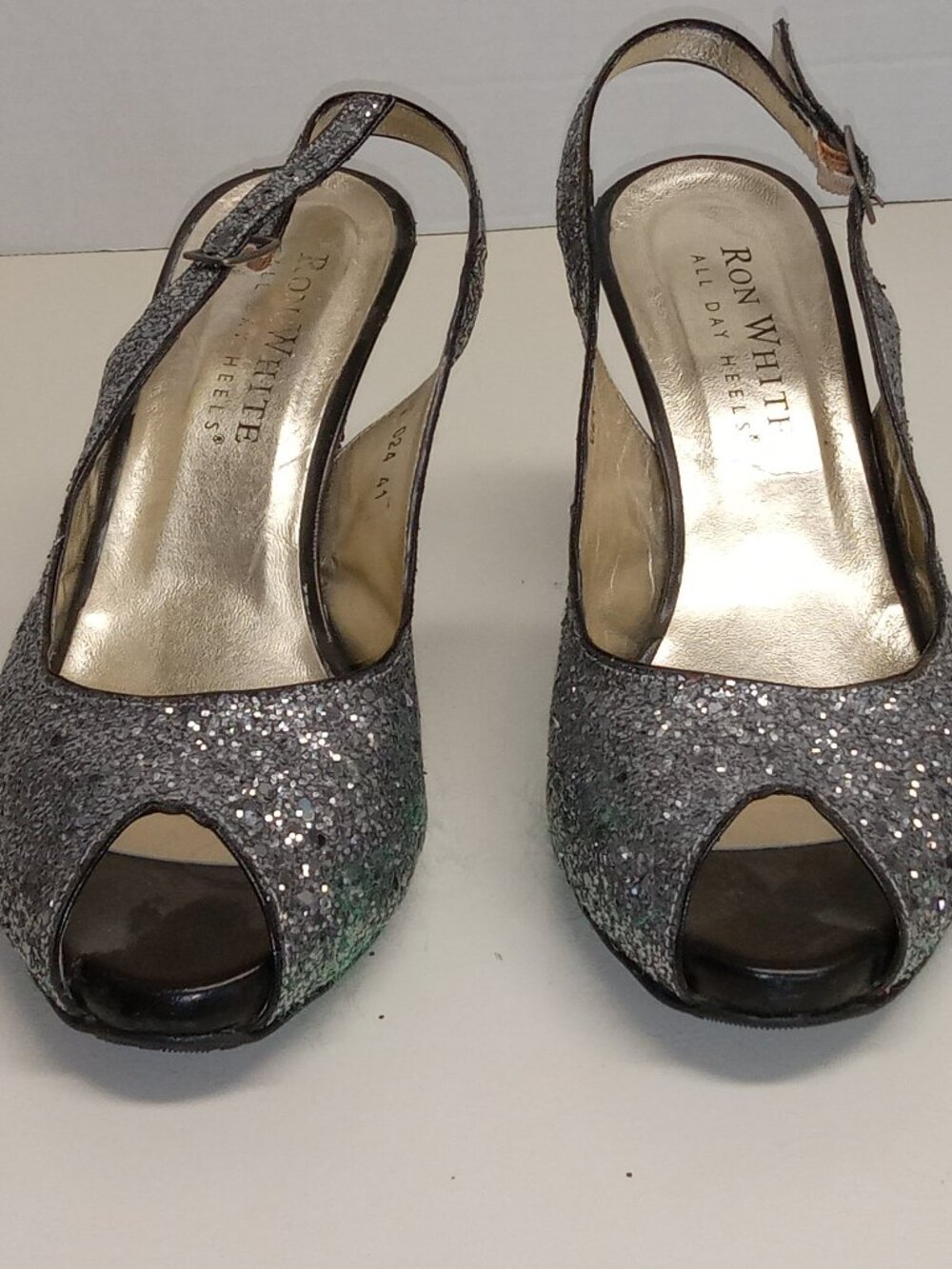Ron White Glitter Peep-Toe Slingback Heels | Size 41 -AS IS